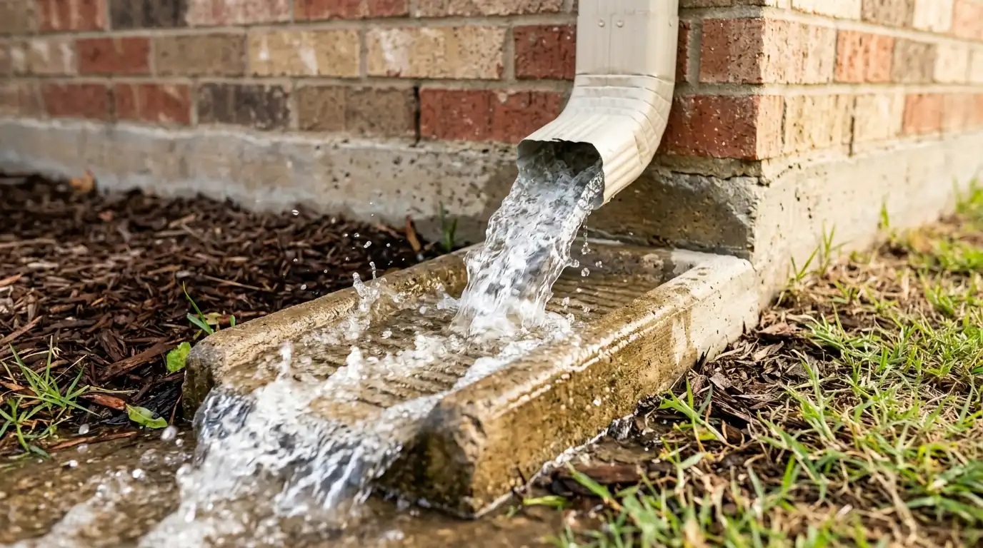 Downspout flushed until it runs clear