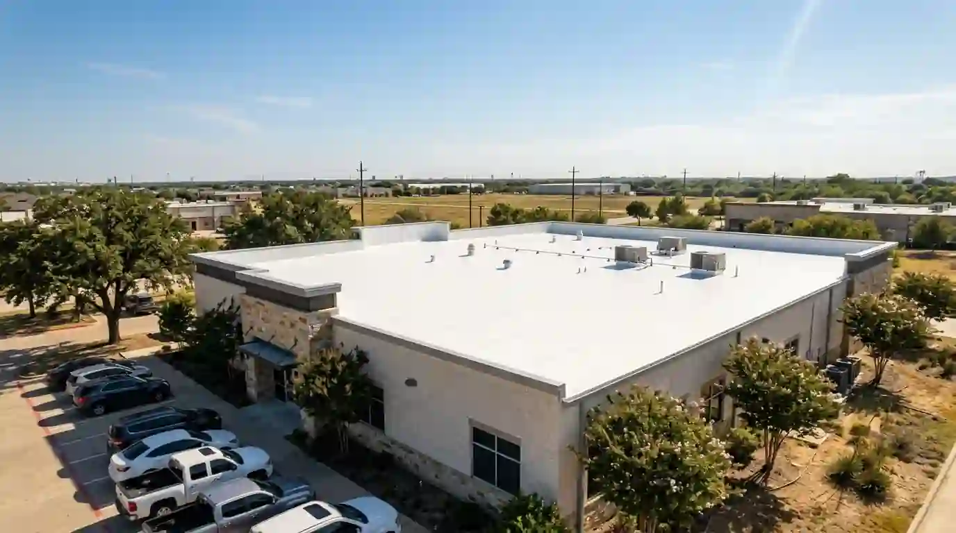 TPO membrane replacement on a Dallas retail building