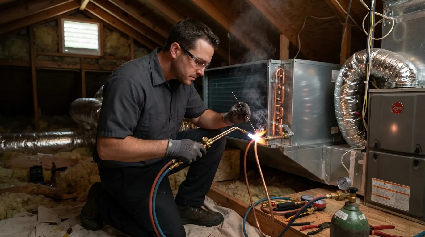 Brazing lines to a new evaporator coil