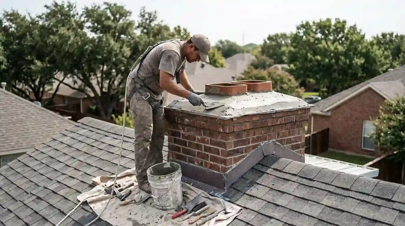 Chimney crown rebuilt above a Dallas roof