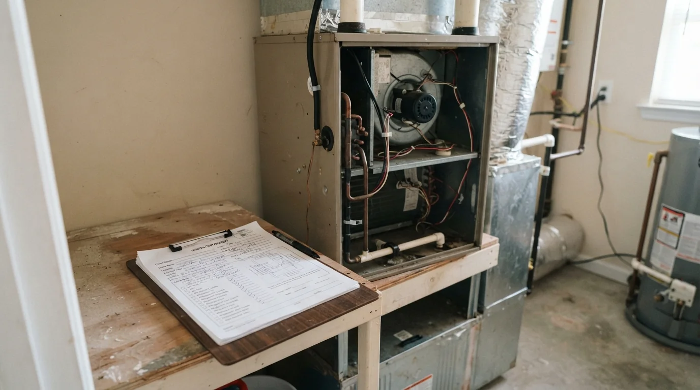 Written inspection report beside an air handler