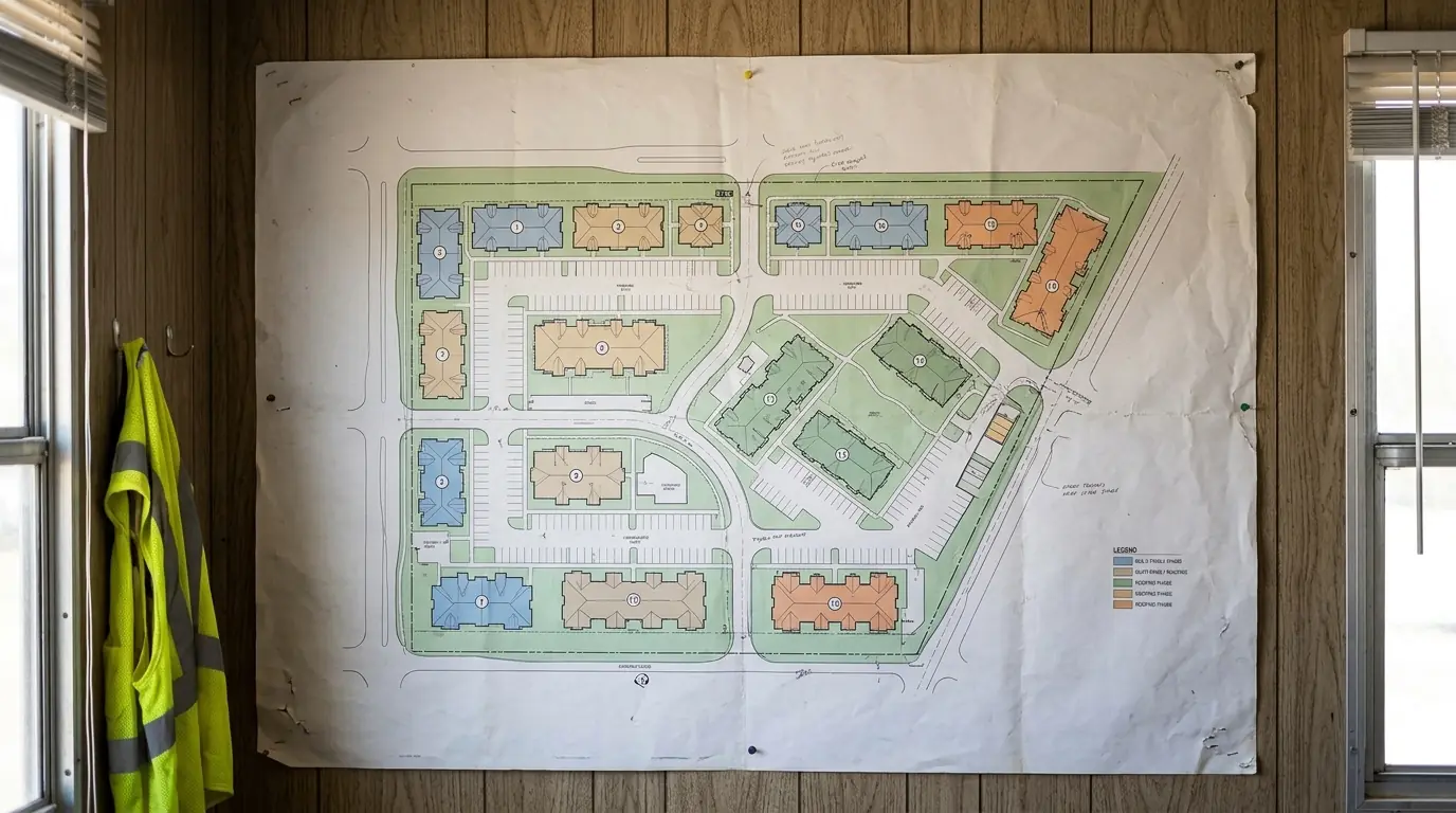 Phasing plan for a multi-building roofing project