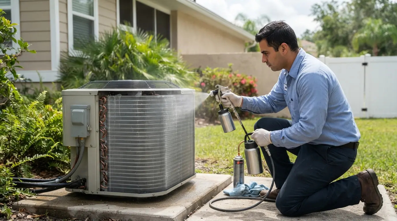 Applying protective coating to a condenser coil