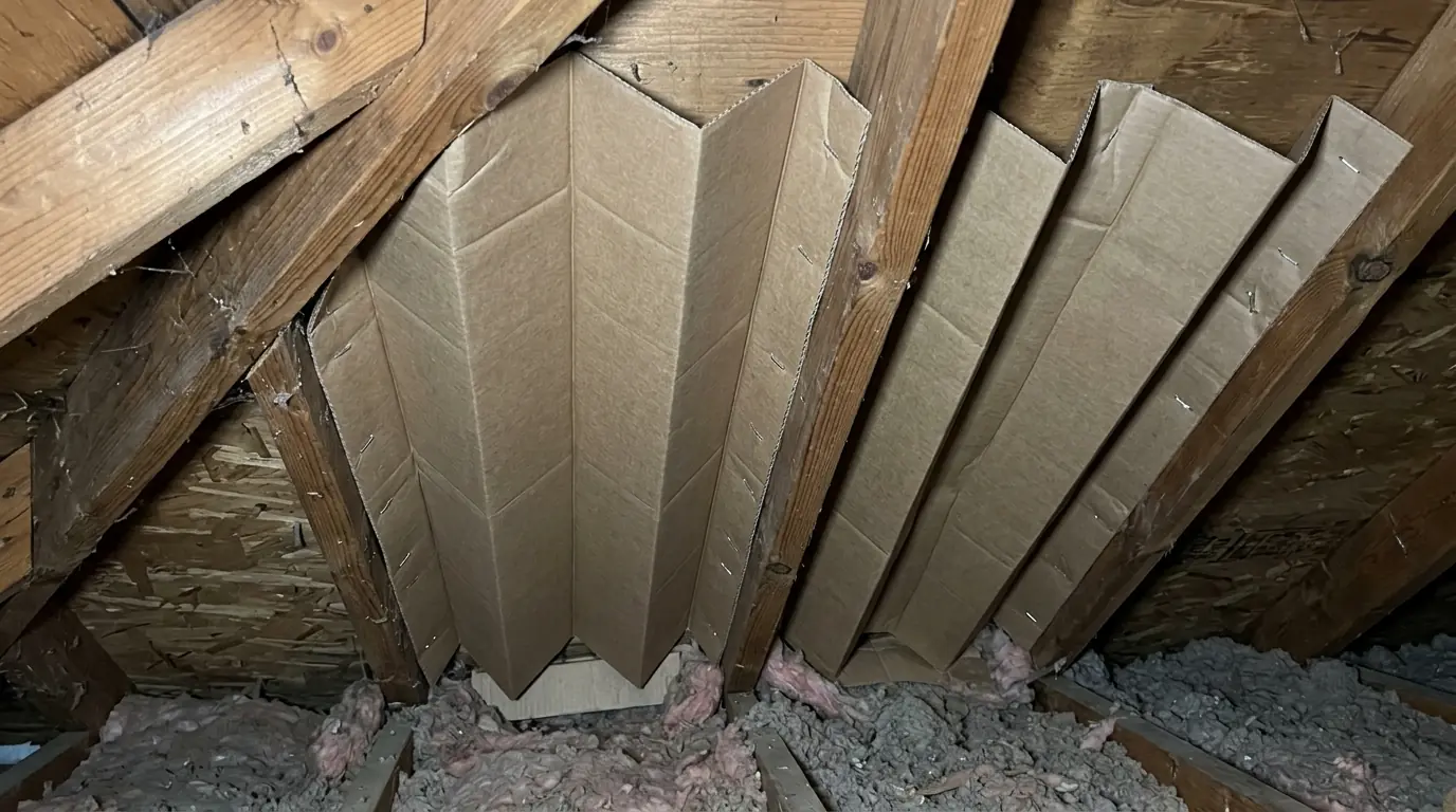 Baffles keeping soffit vents clear in an attic