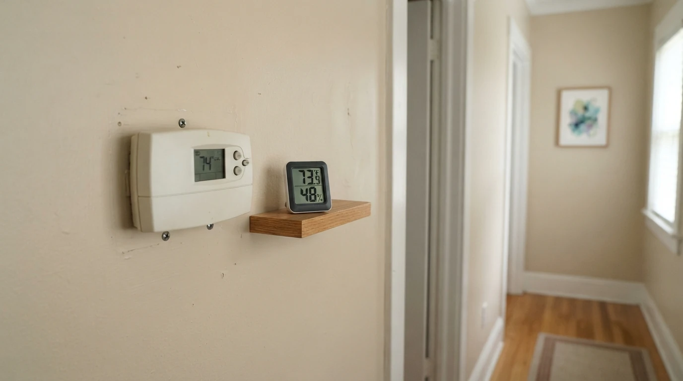 Checking a thermostat reading against a reference thermometer