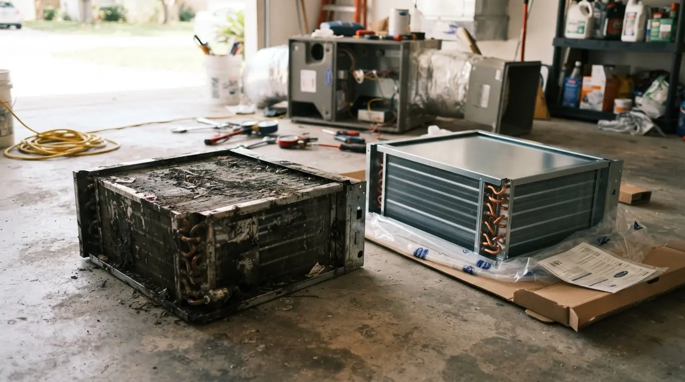 Old and new evaporator coils side by side