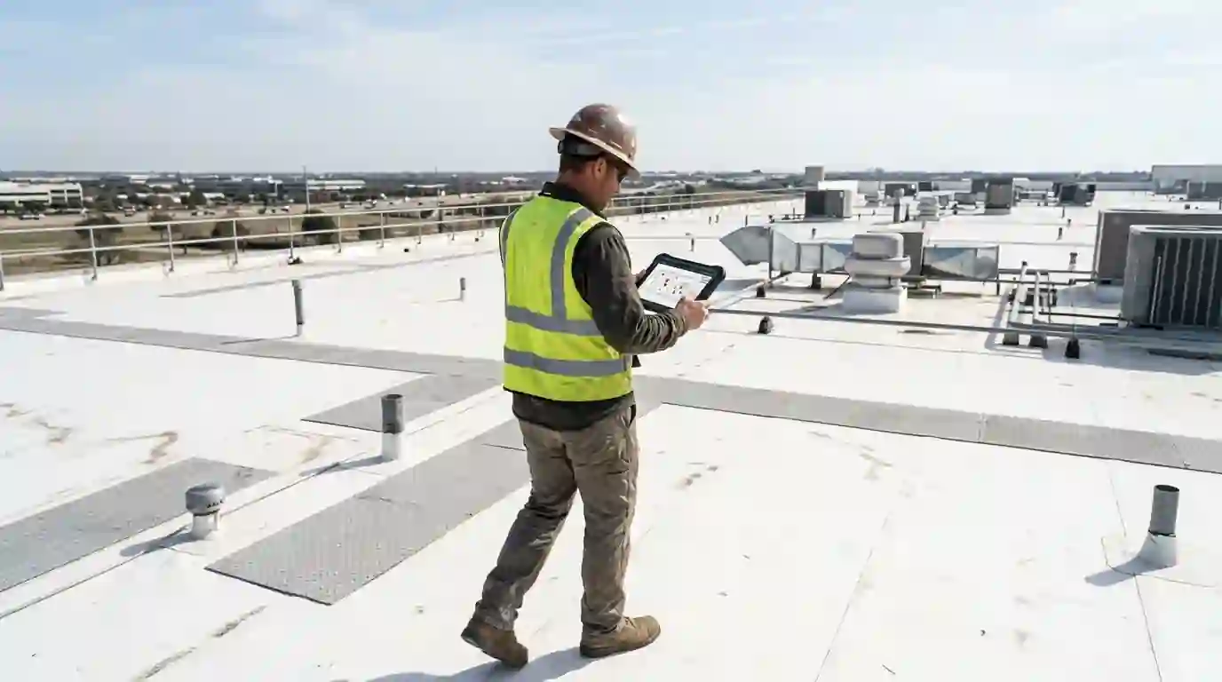 Semi-annual inspection on a Dallas commercial roof