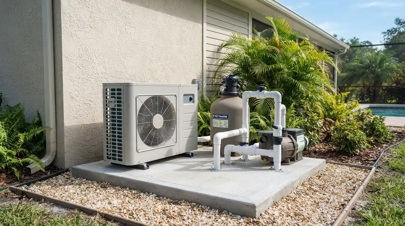 Pool heat pump plumbed into pool equipment