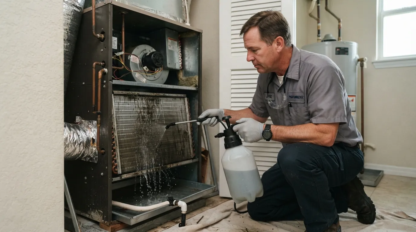 Rinsing an indoor coil during cleaning