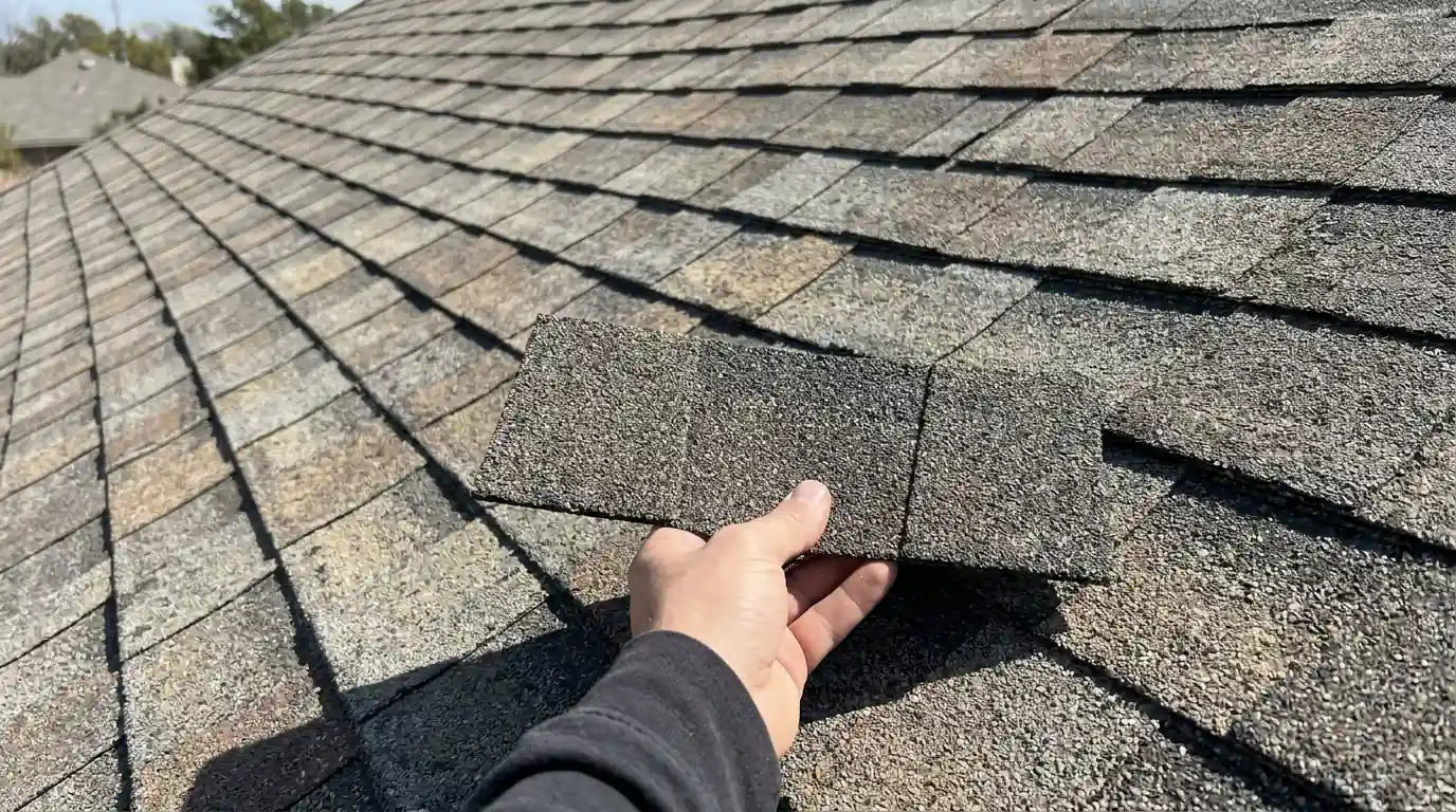 Shingle color match checked against an existing roof