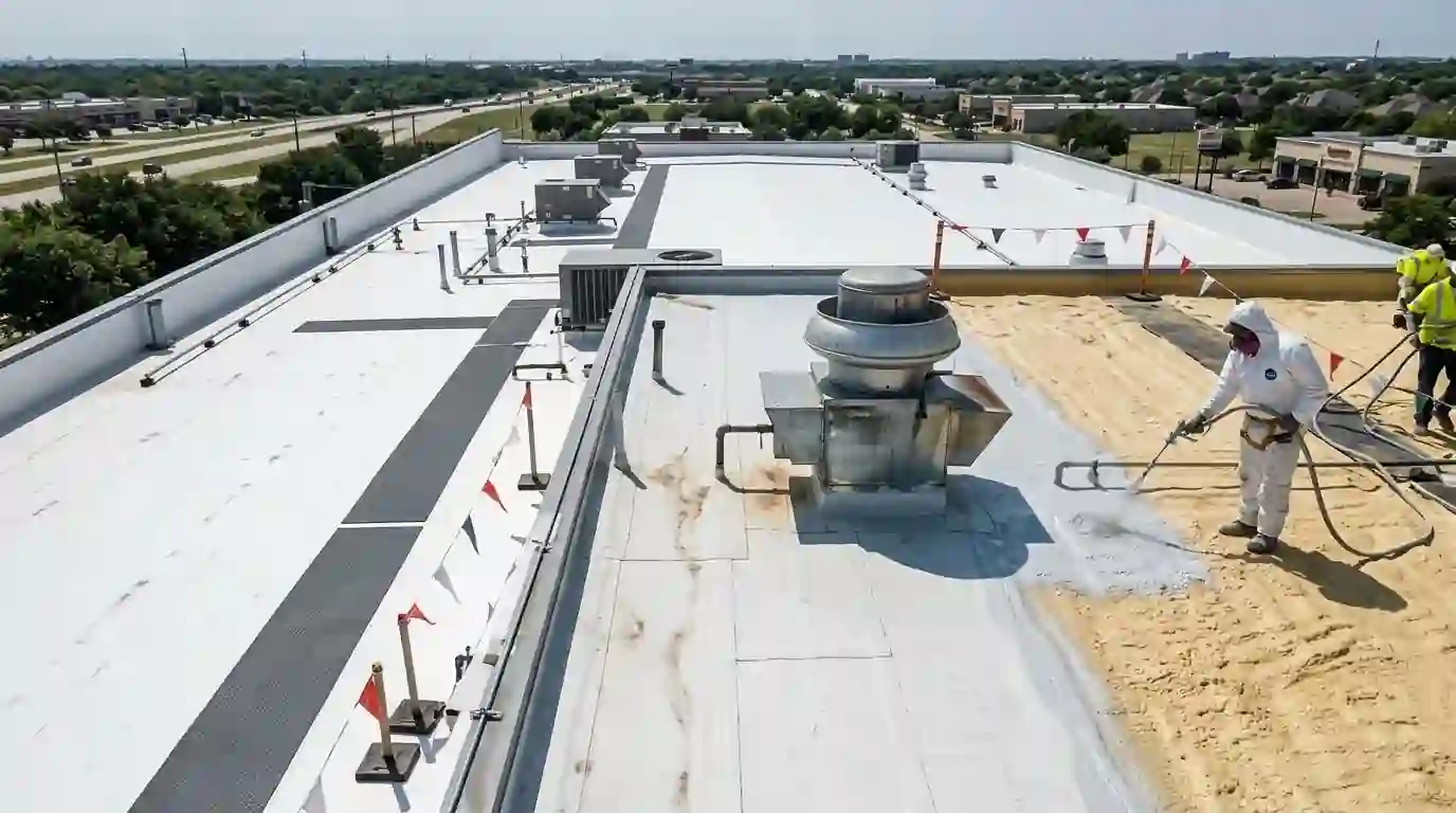 TPO, PVC and spray foam on one Dallas rooftop
