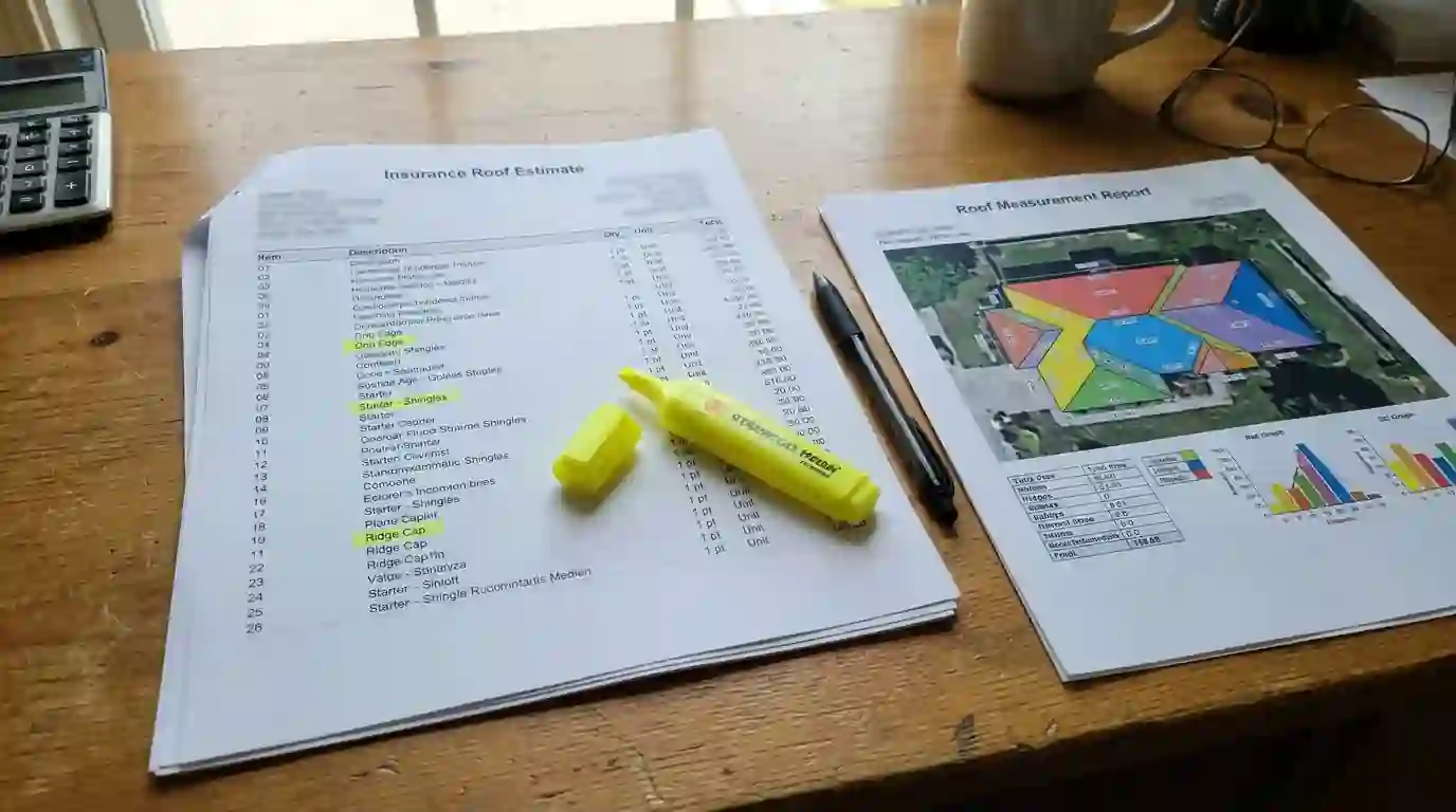 Insurance roof estimate with highlighted line items