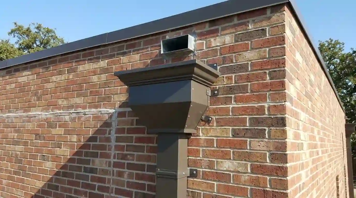 Scupper and conductor head on a commercial building