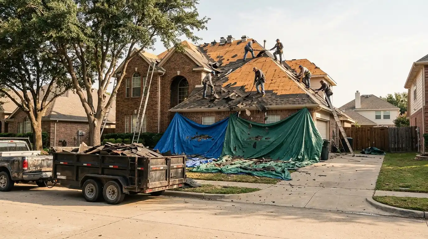 Tear-off into a trailer with landscaping protected