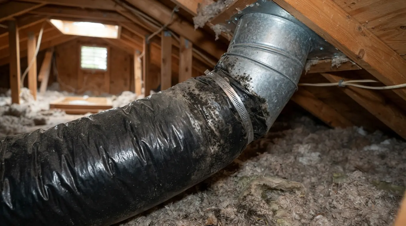 Growth on a flexible duct section in a humid attic
