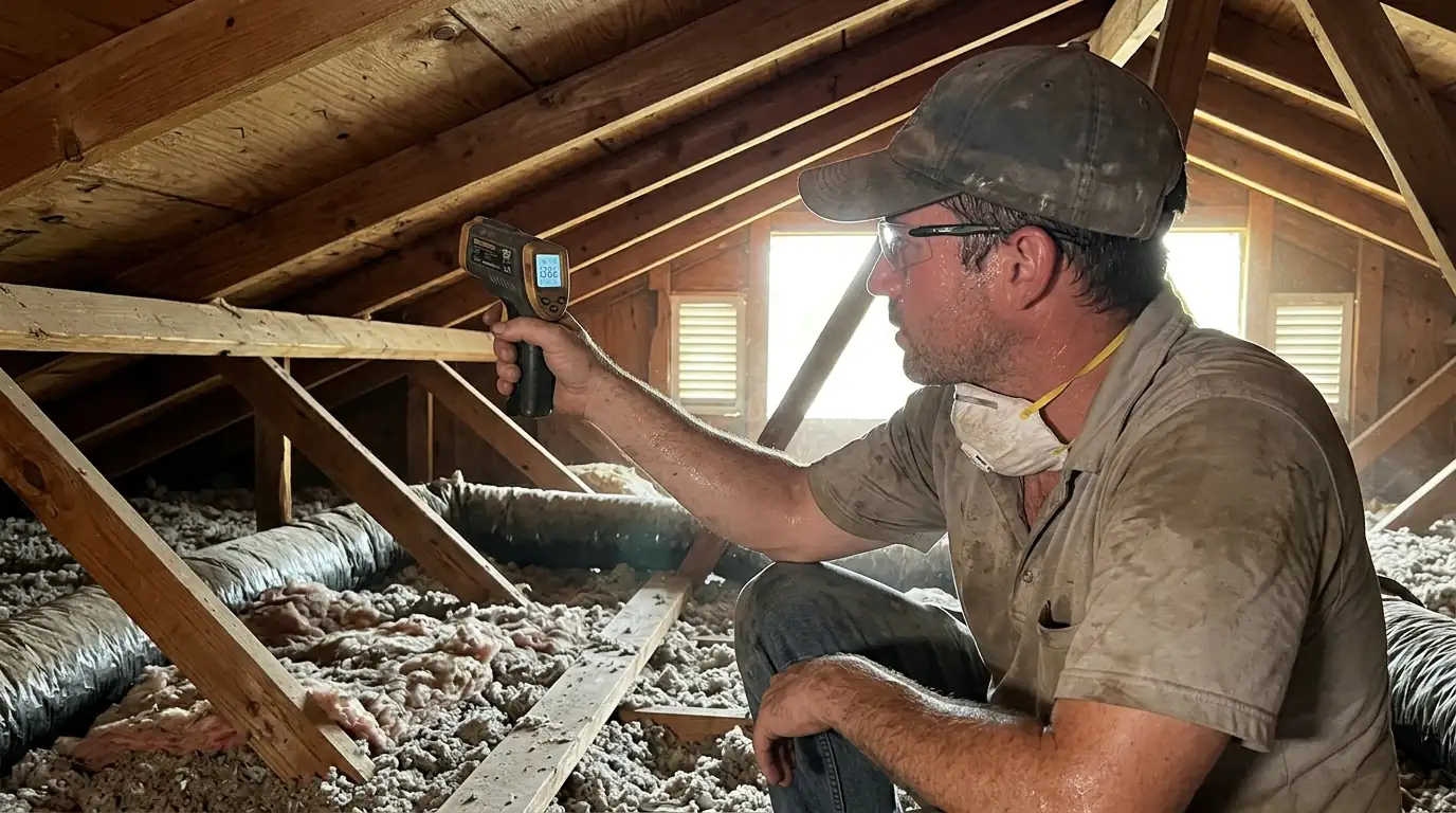 Attic temperature checked during a ventilation visit