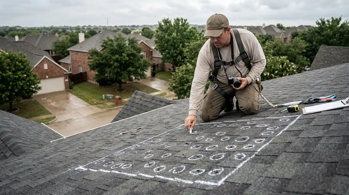 Post-storm roof inspection with test squares