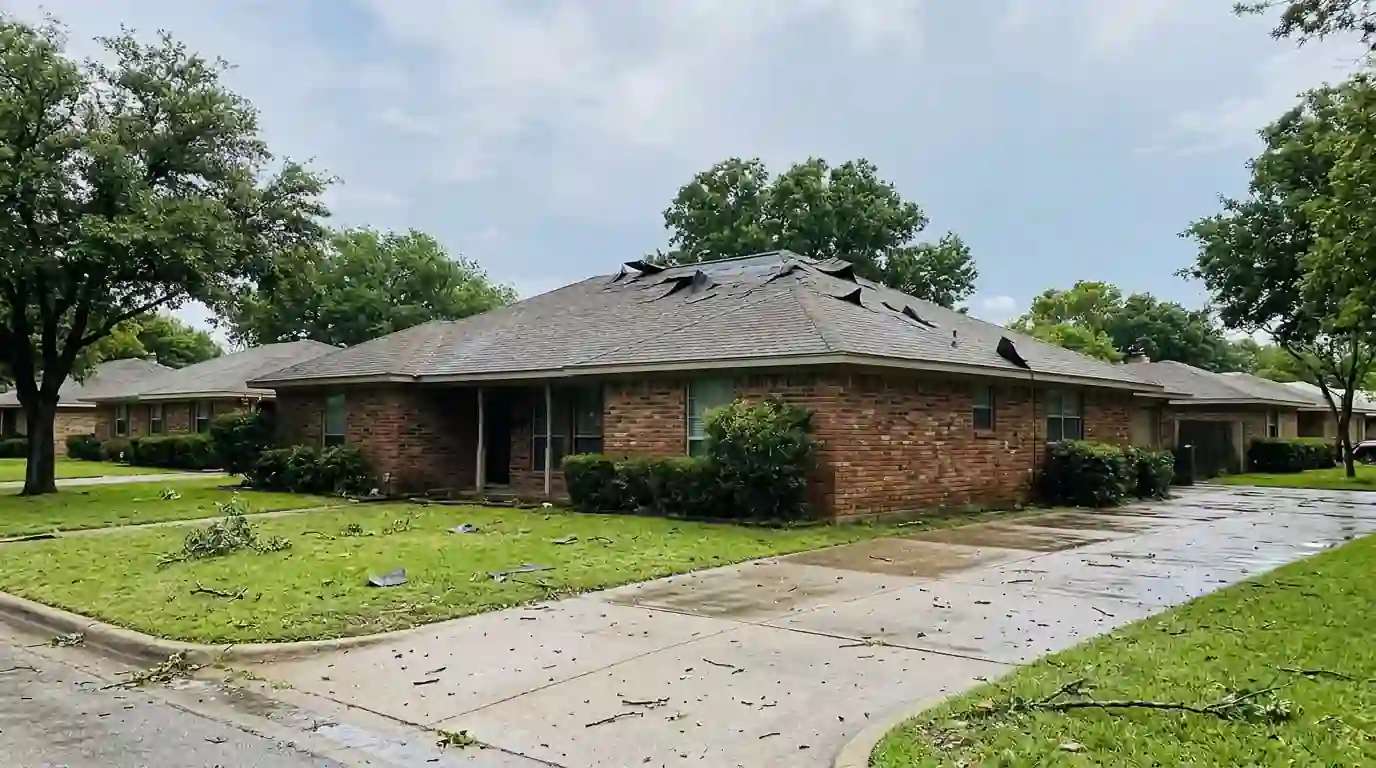 Wind damage on a Red Bird roof