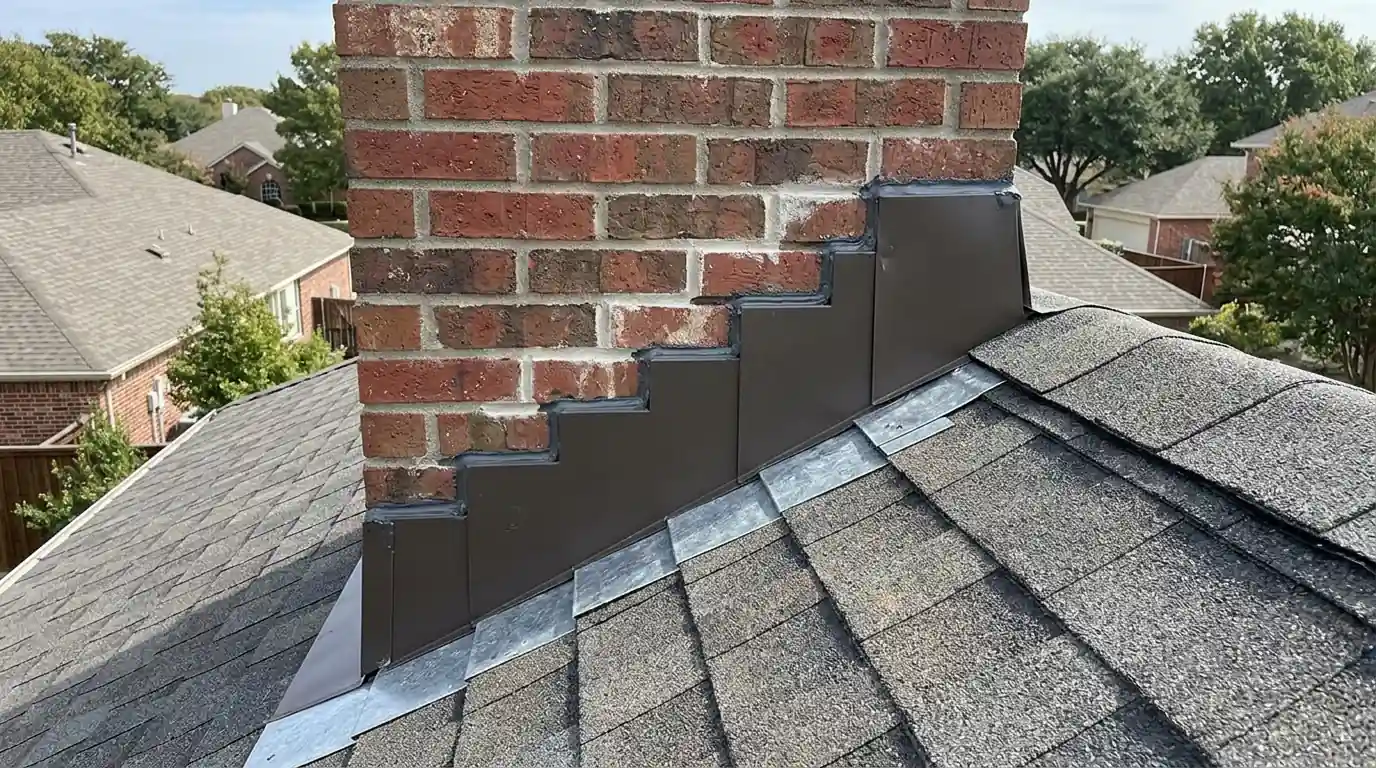 Chimney counterflashing rebuilt on a Dallas roof