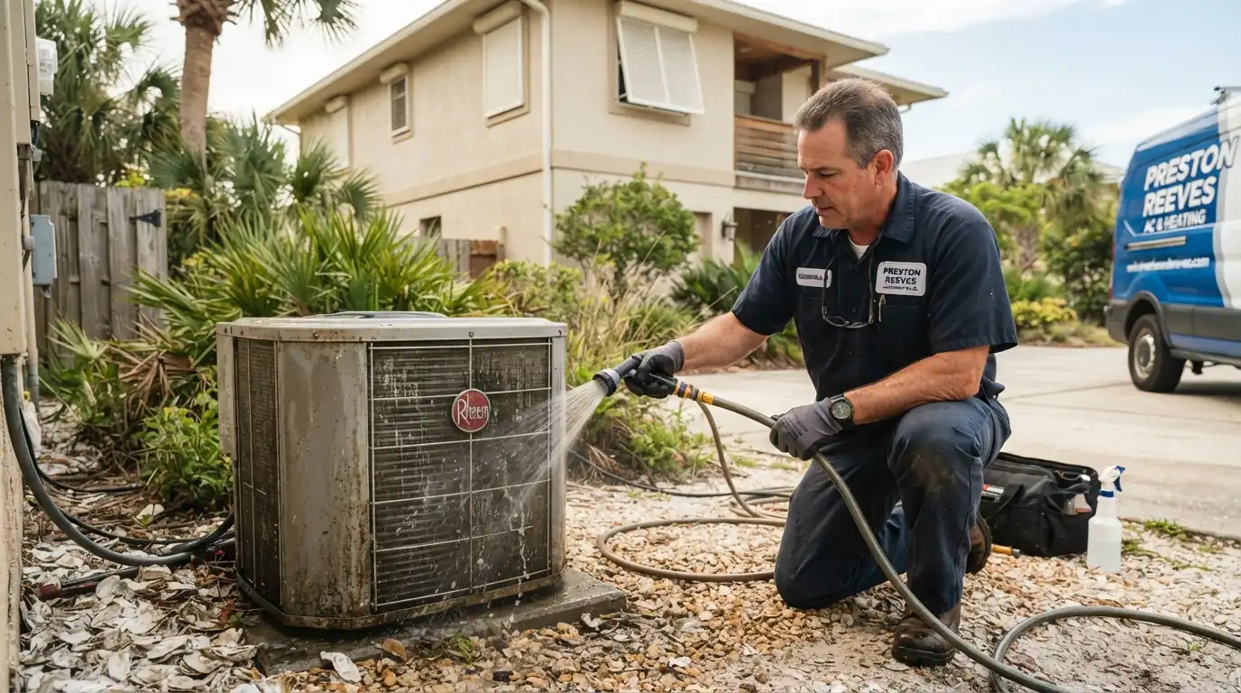 Freshwater rinse of a coastal condenser coil
