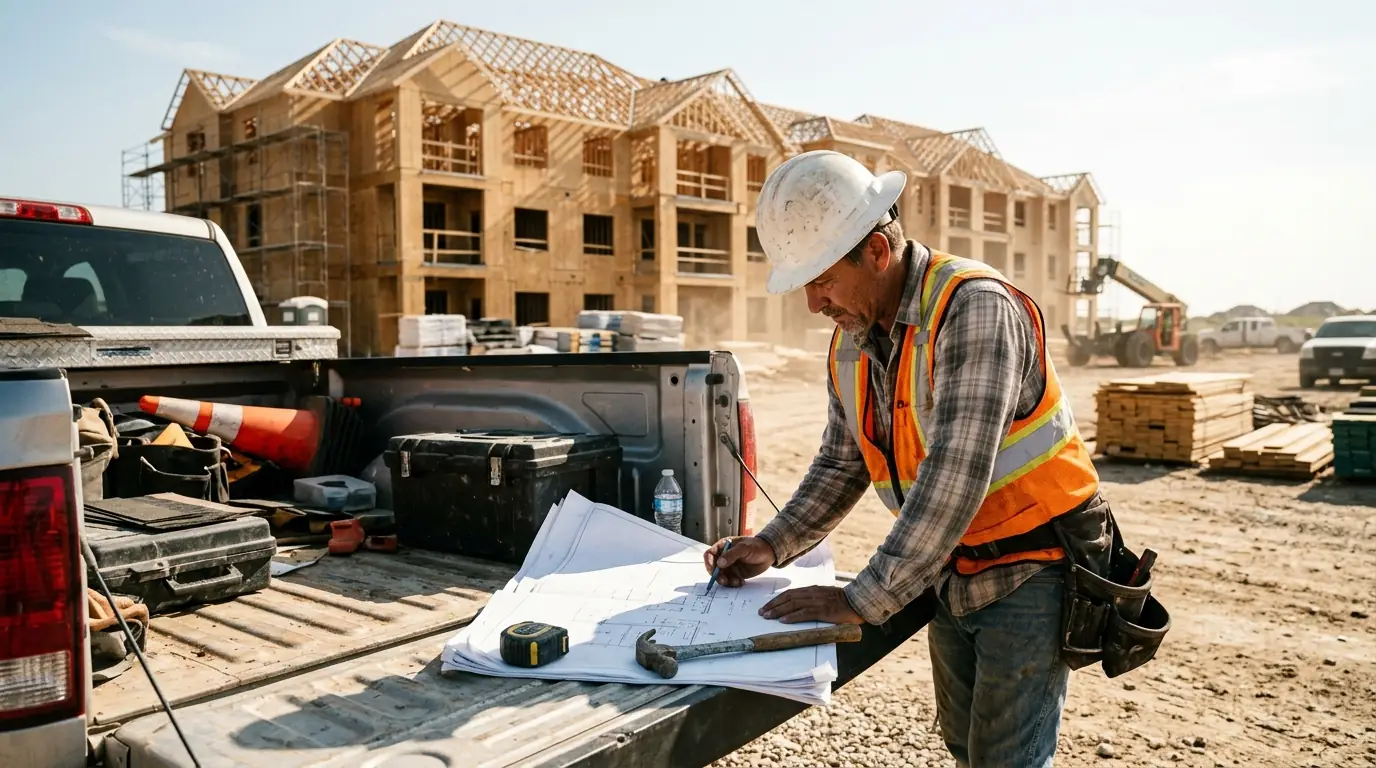 Roof plans reviewed with a builder on site