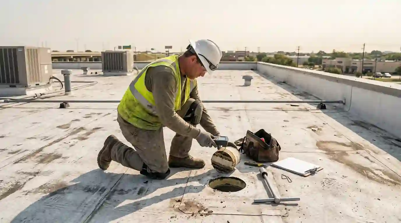 Core test before a roof coating