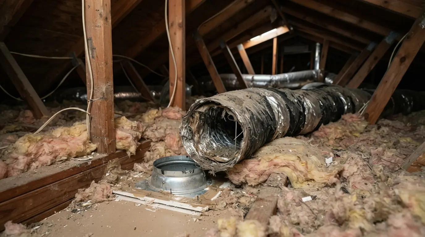 Disconnected flex duct in a Florida attic