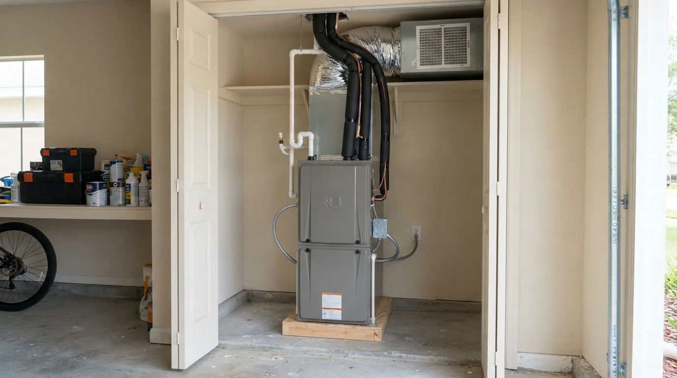 New air handler matched to a heat pump in a Jacksonville garage