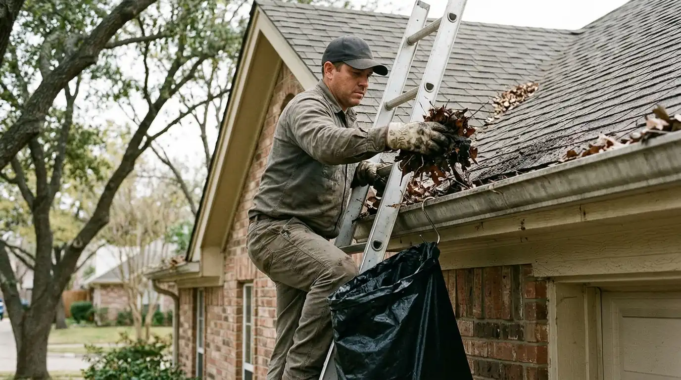 Gutter cleared by hand on a Dallas home