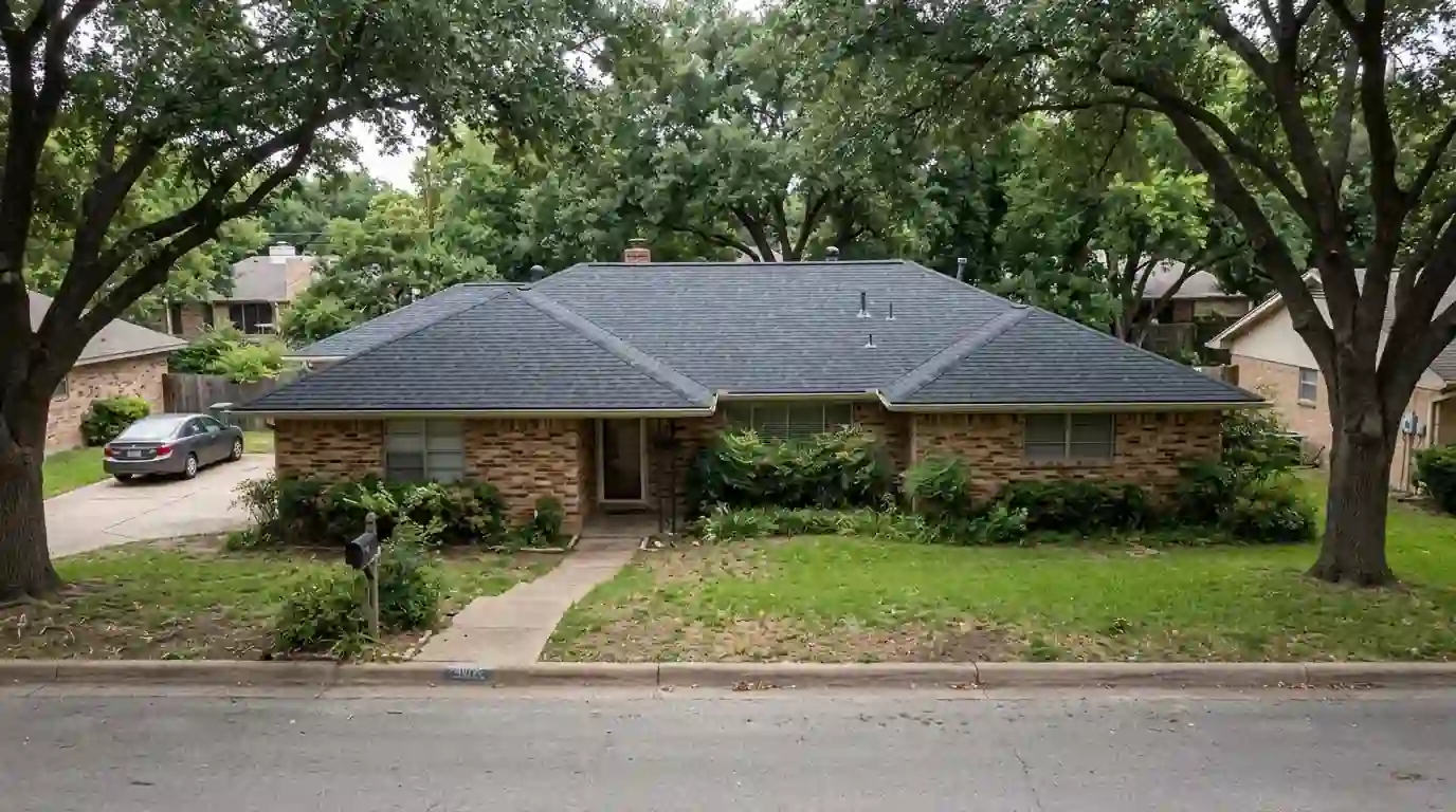 Architectural shingle re-roof on a brick ranch home in East Dallas