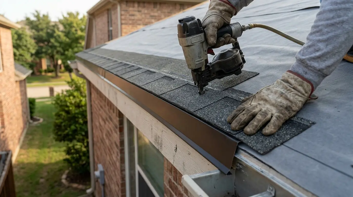 Drip edge and starter course on a storm replacement