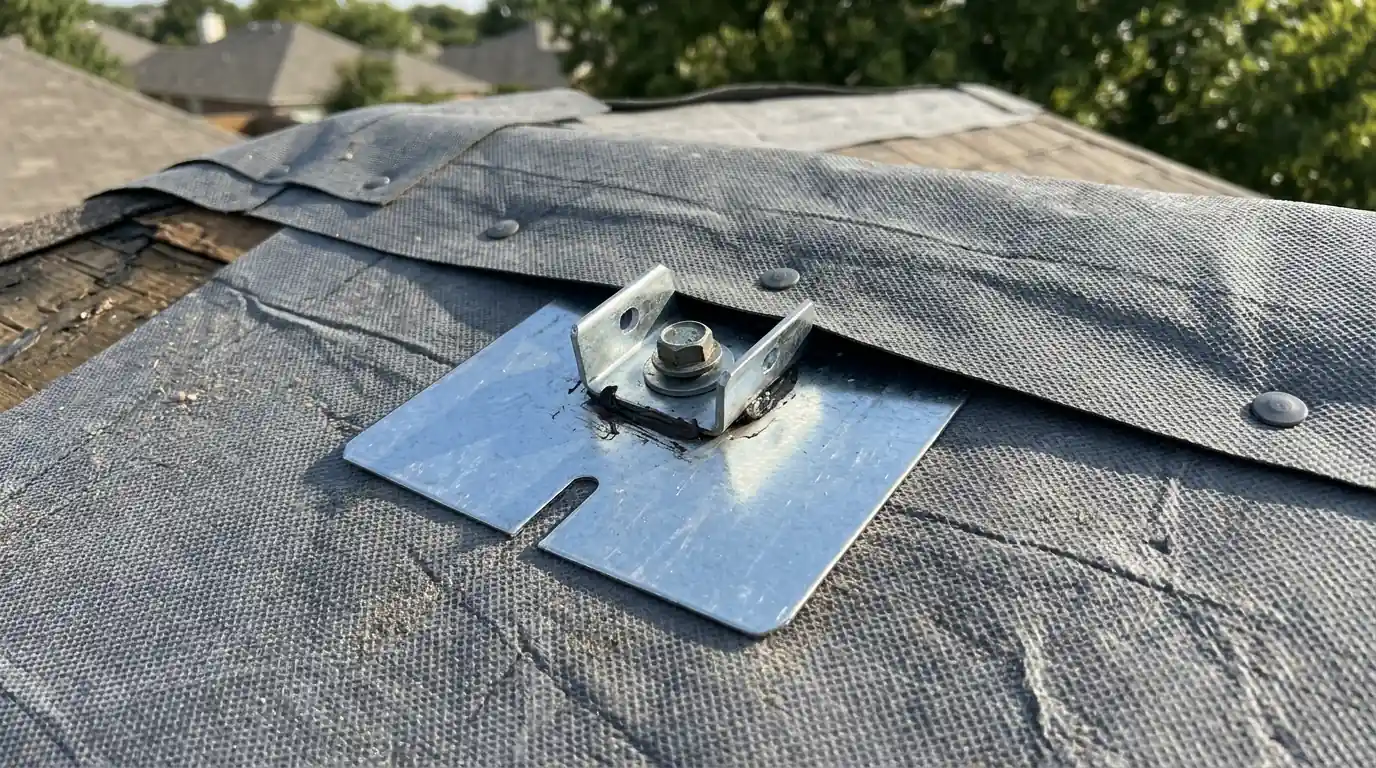 Solar mount reflashed under new underlayment