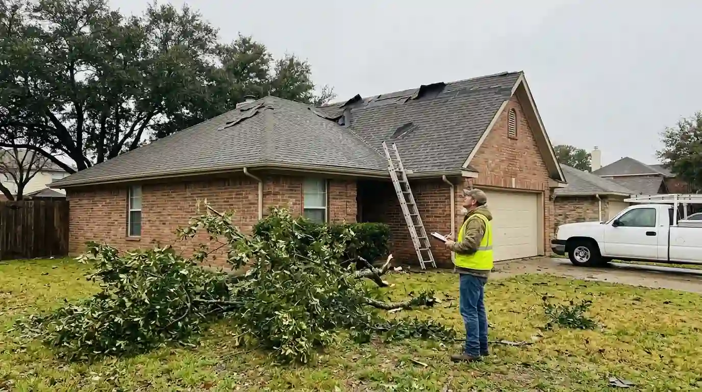 Storm damage to a Mesquite roof