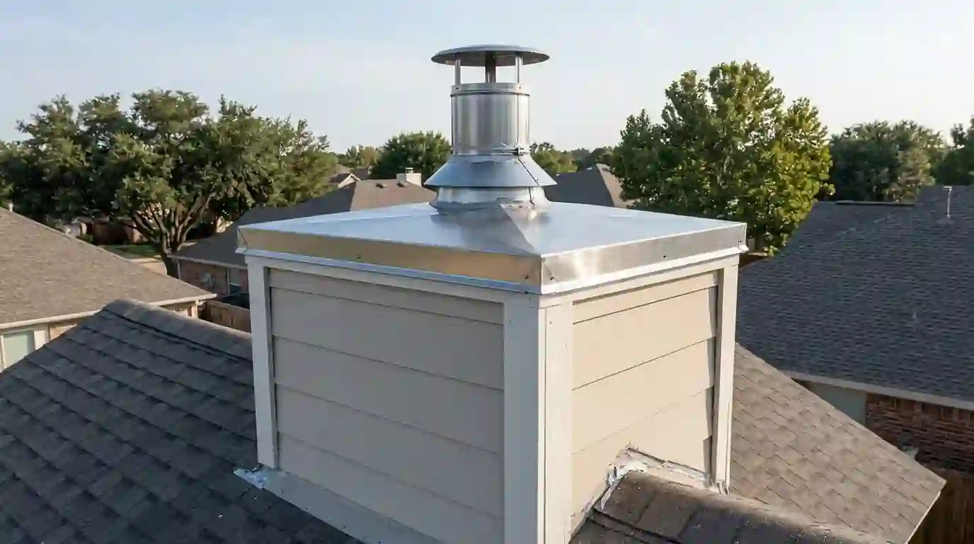 Custom chase cover installed on a framed chimney