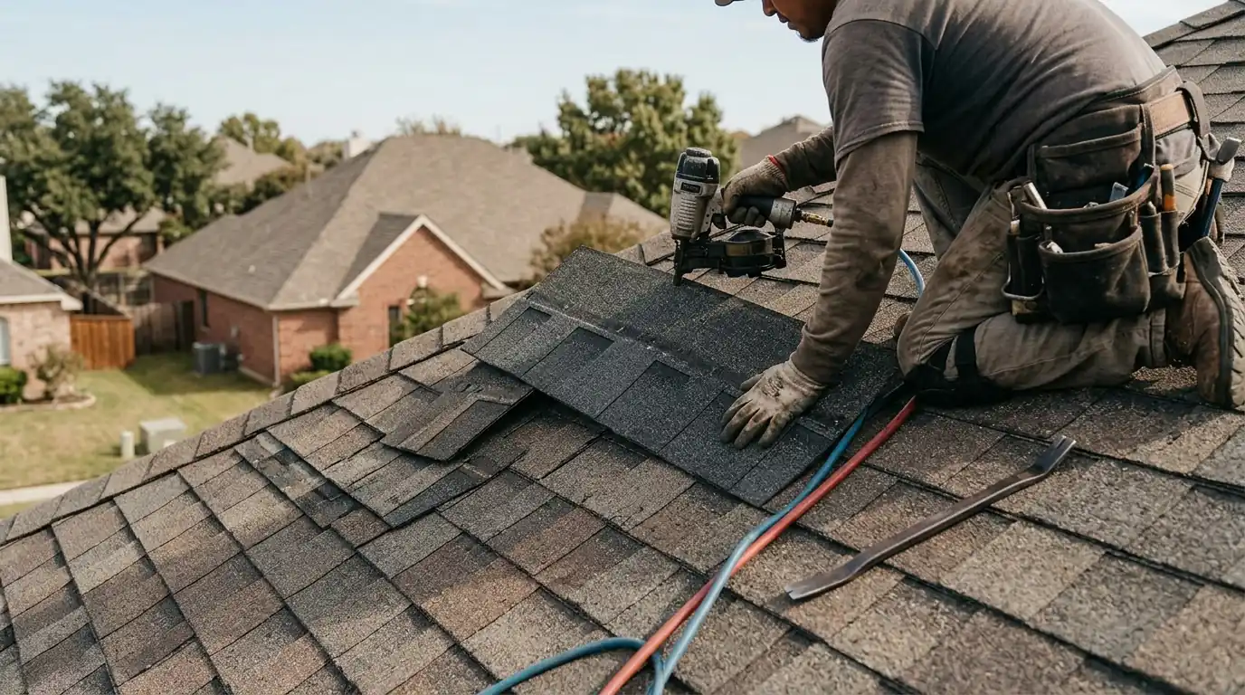 Shingle replaced and woven in during a Dallas roof repair