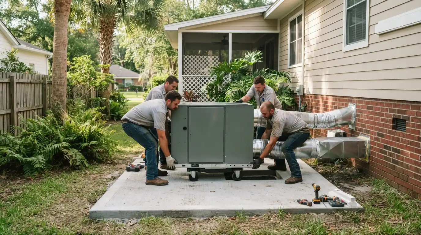 Setting a new package unit on its pad