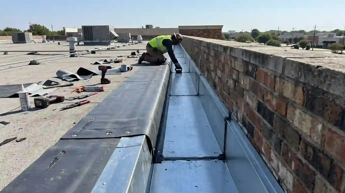 Box gutter relined on a Dallas commercial building
