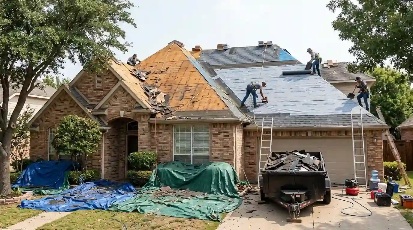 Tear-off and dry-in on a Dallas roof replacement