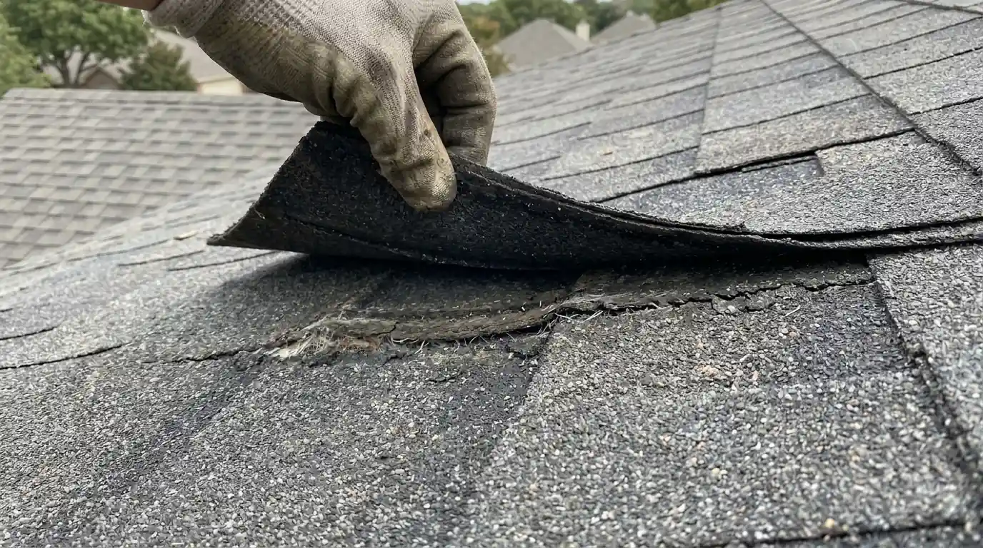 Creased shingle tab found on a windward slope