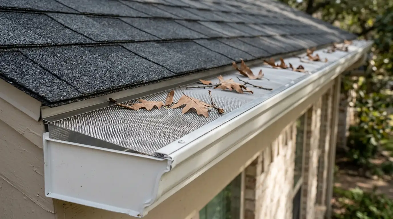 Micro-mesh gutter guard shedding oak leaves