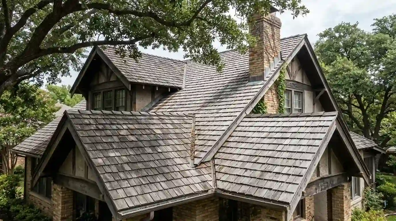 Cedar shake repair on a Dallas home