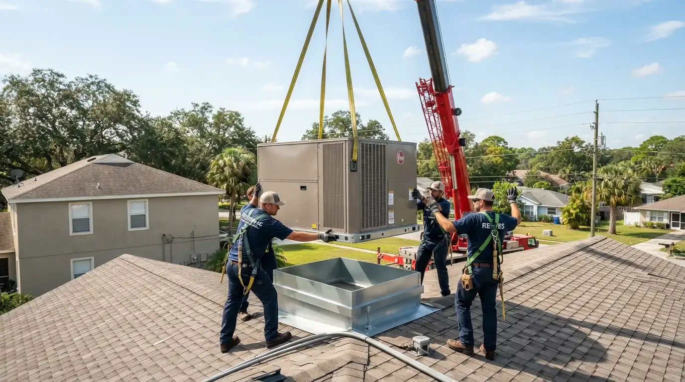 New rooftop unit set on a curb adapter