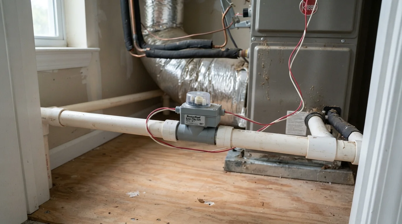 Float switch installed on a condensate line