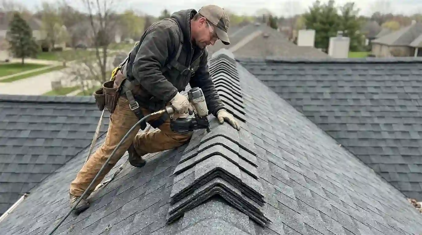 Missing ridge cap replaced after a wind storm