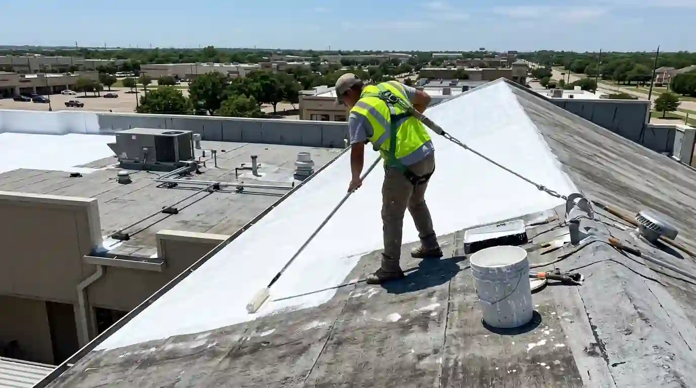 Acrylic coating rolled onto a commercial roof