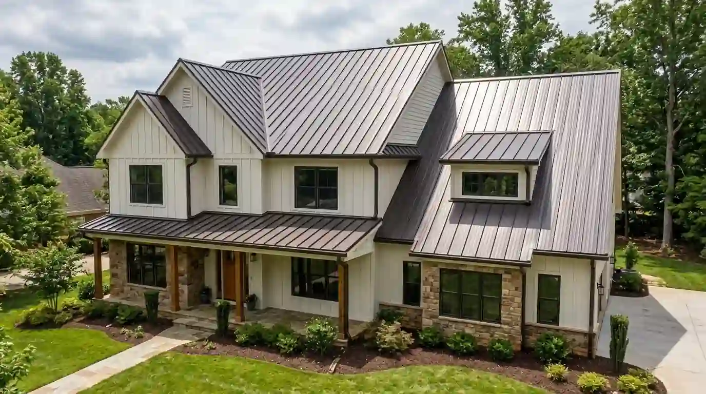Standing seam metal roof on a two story north Dallas home
