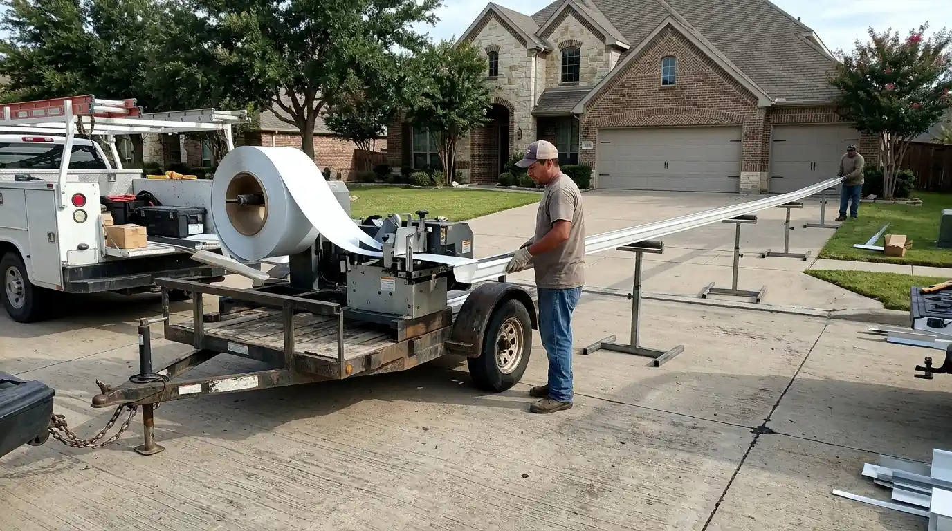 Seamless gutter formed on site in Dallas