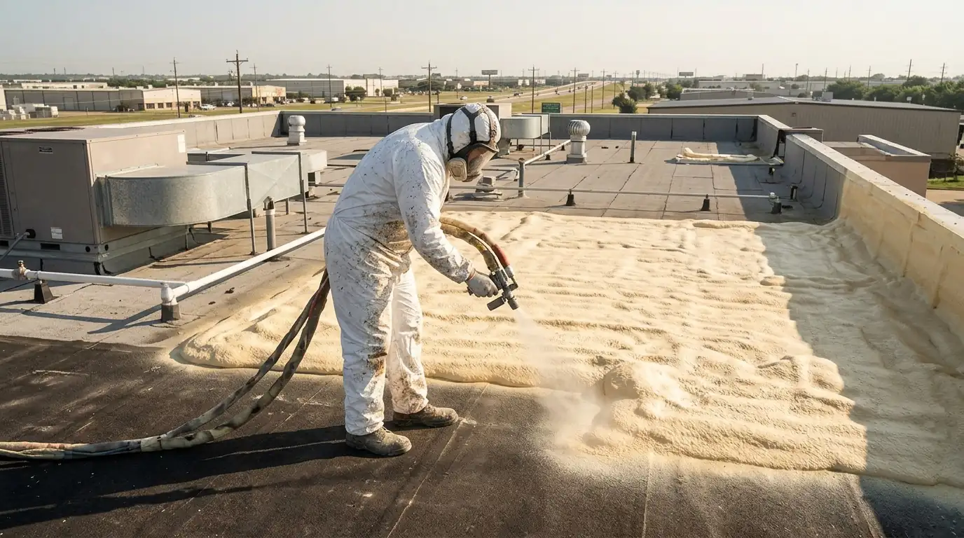 Spray foam applied to a Dallas commercial roof