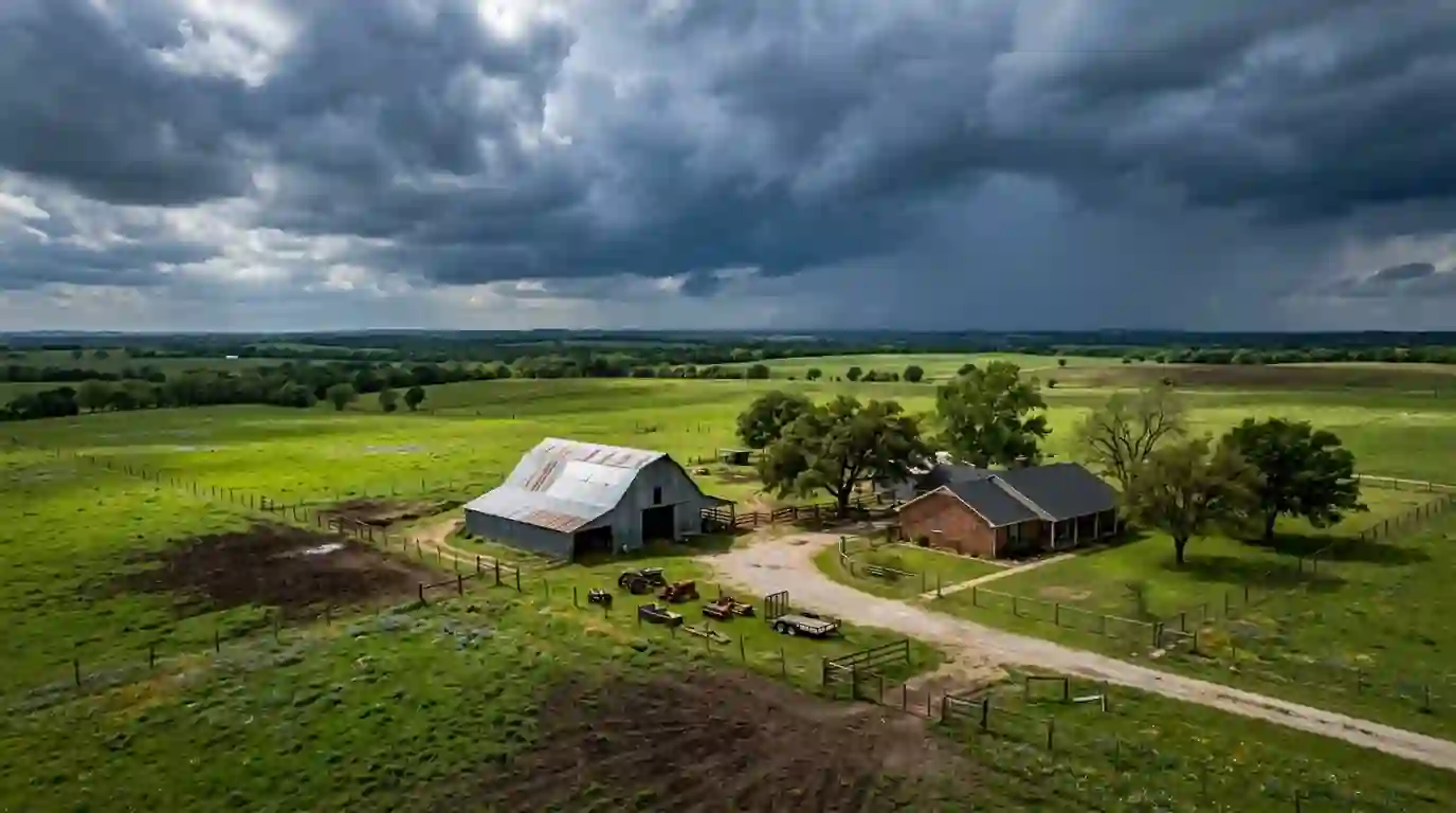 Metal barn and brick home in Ellis County
