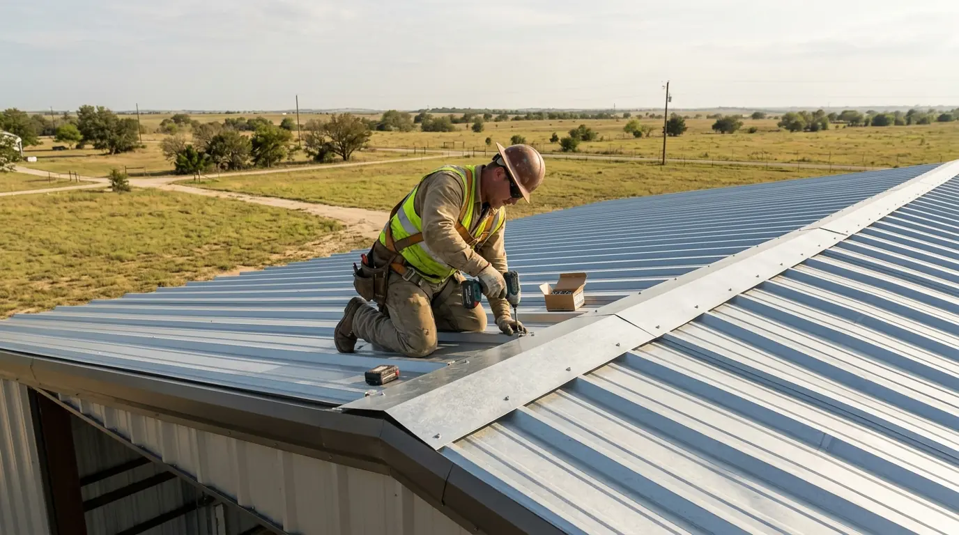 R-panel roof on a shop building